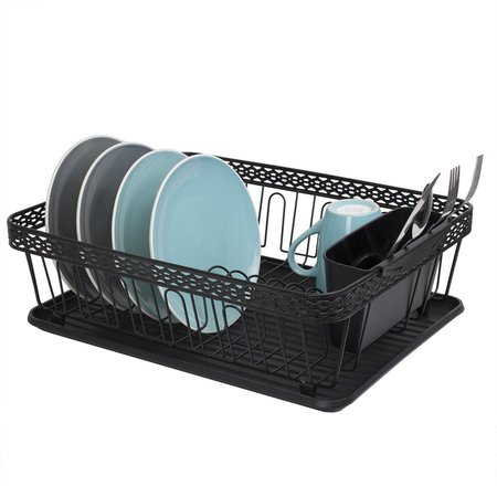 HOME BASICS 3 Piece Decorative Wire Steel Dish Rack, Black DD47839